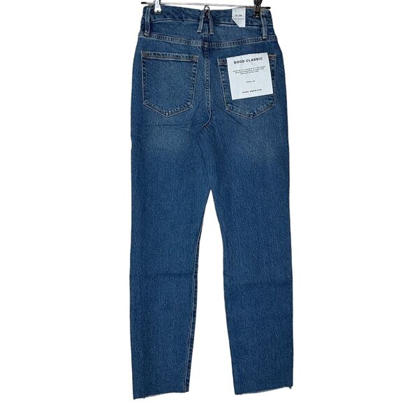 Good American Classic Raw Hem High Rise Jeans Skinnyish Fit Blue940 0/25 NWT - Picture 4 of 13